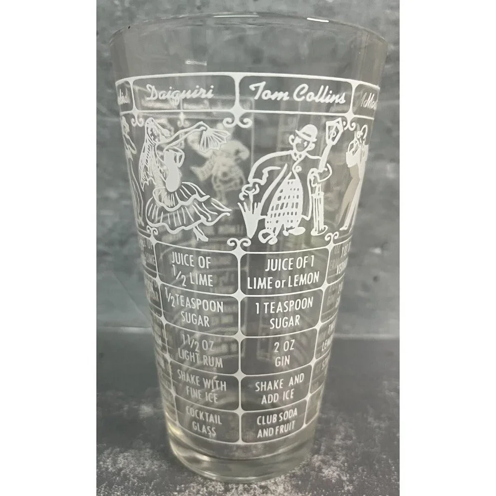 Vintage Federal Glass Cocktail Shaker Recipe Glass MCM Bartender‎ Barware